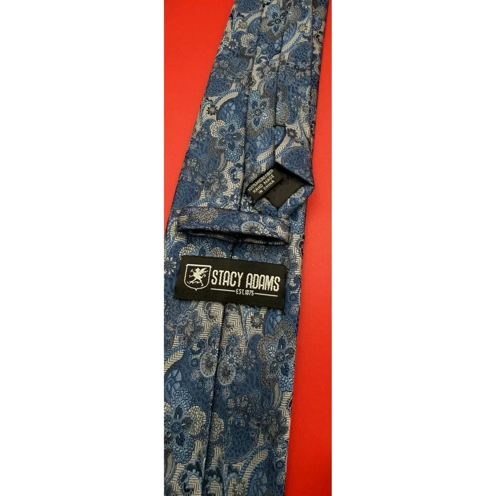 Stacy Adams 100% Microfiber Tie Gray Black Silver Paisley Men's Handmade